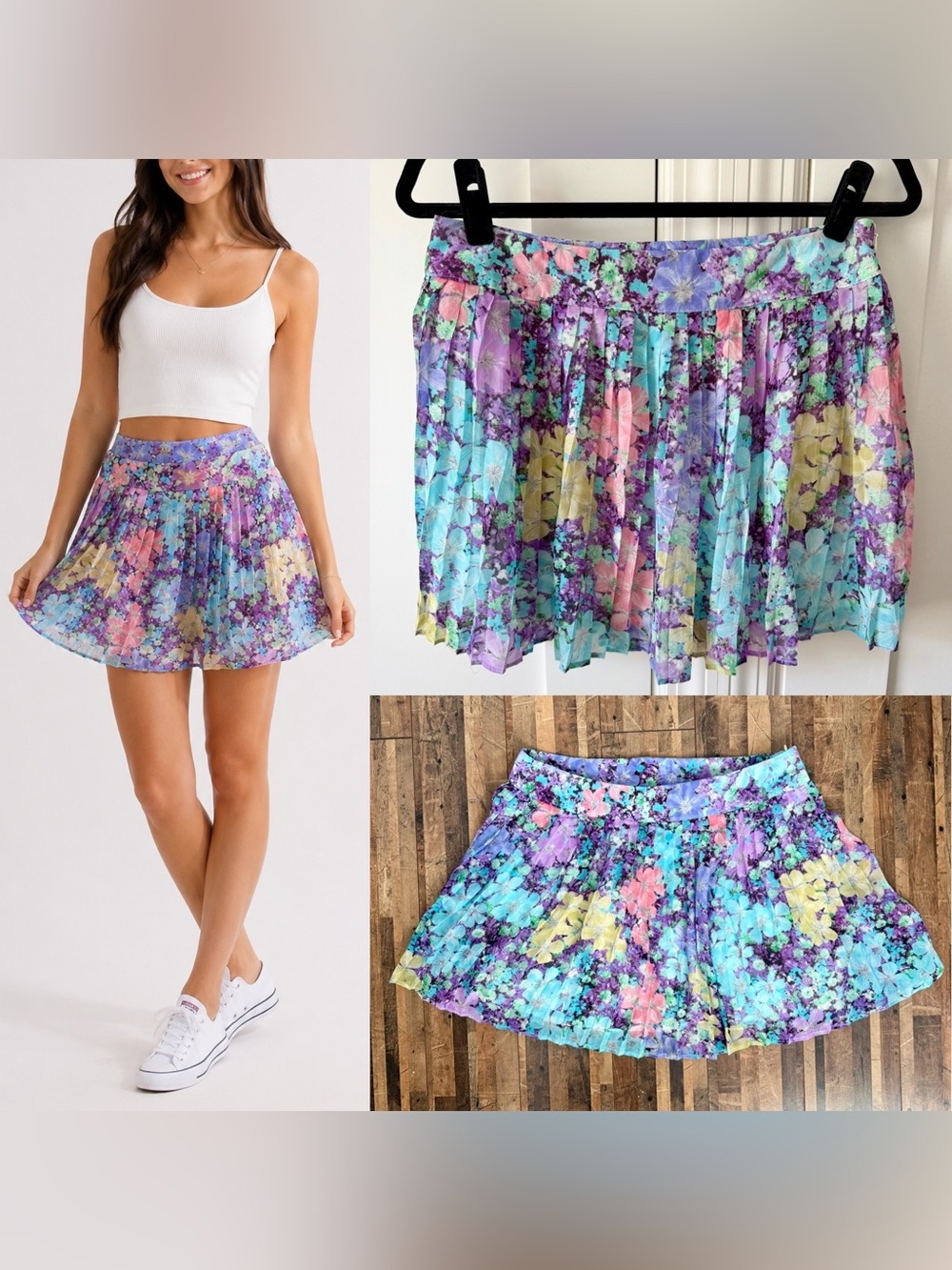 Aeropostale Floral Pleated Mini Skirt Purple Sz L